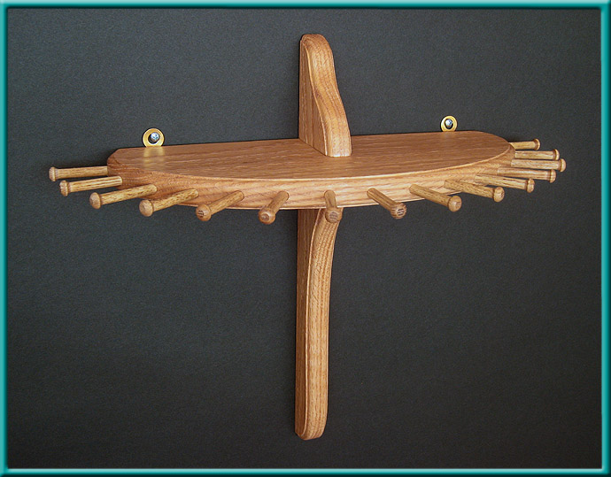 Oak 9-Peg Large Single-Tier Necklace Holder Close-up